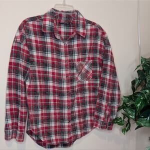 Brandy Melville Distressed Red Flannel Button Down Women's One Size